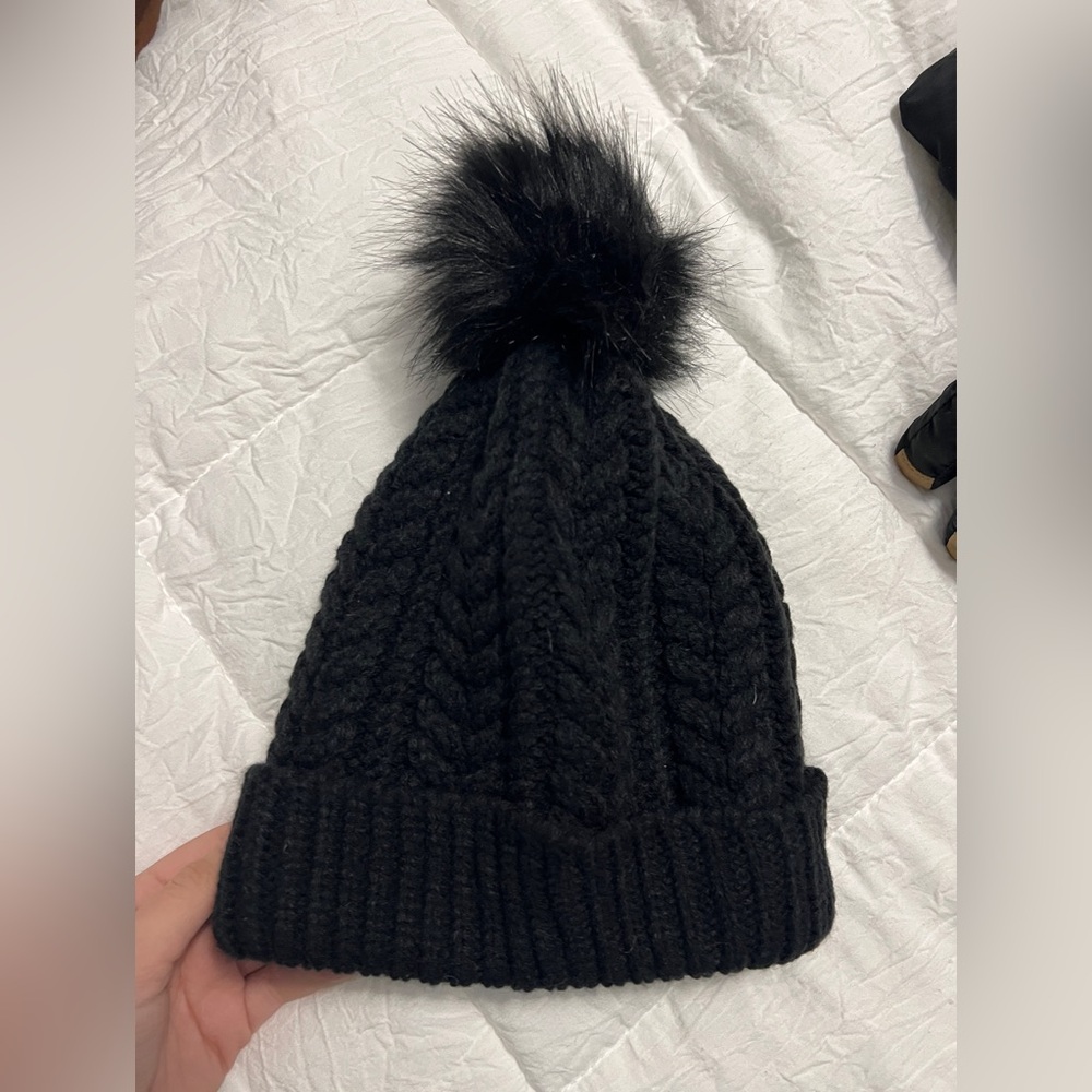 Black Knit Beanie with Pom Pom